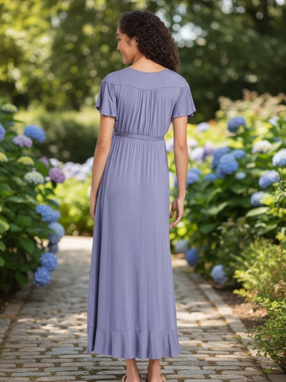 NWT Ingrid & Isabel Lavender Ruffle Flutter Sleeve Faux Wrap Maternity Dress S - Picture 2 of 5